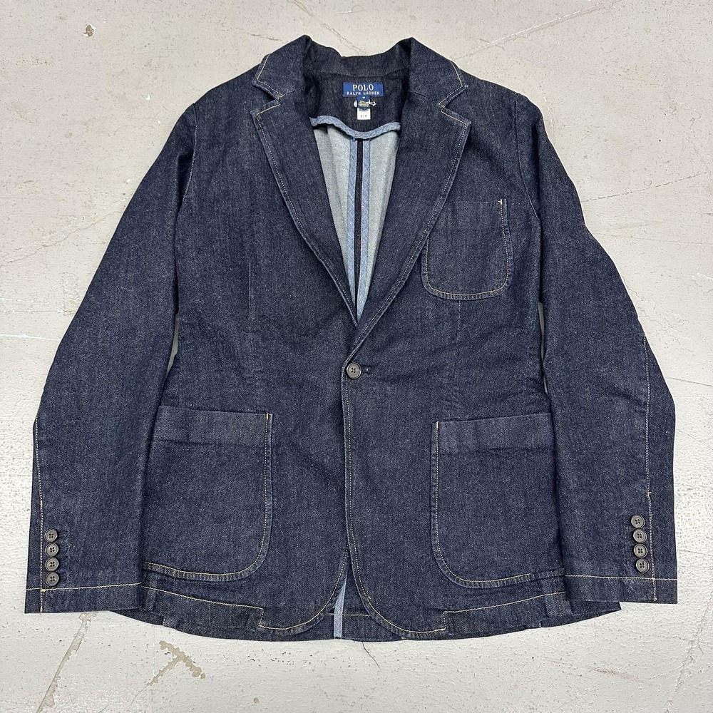 Polo Ralph Lauren Blazer Womens 10 Blue Denim Two Button Stretch Tailored Jacket